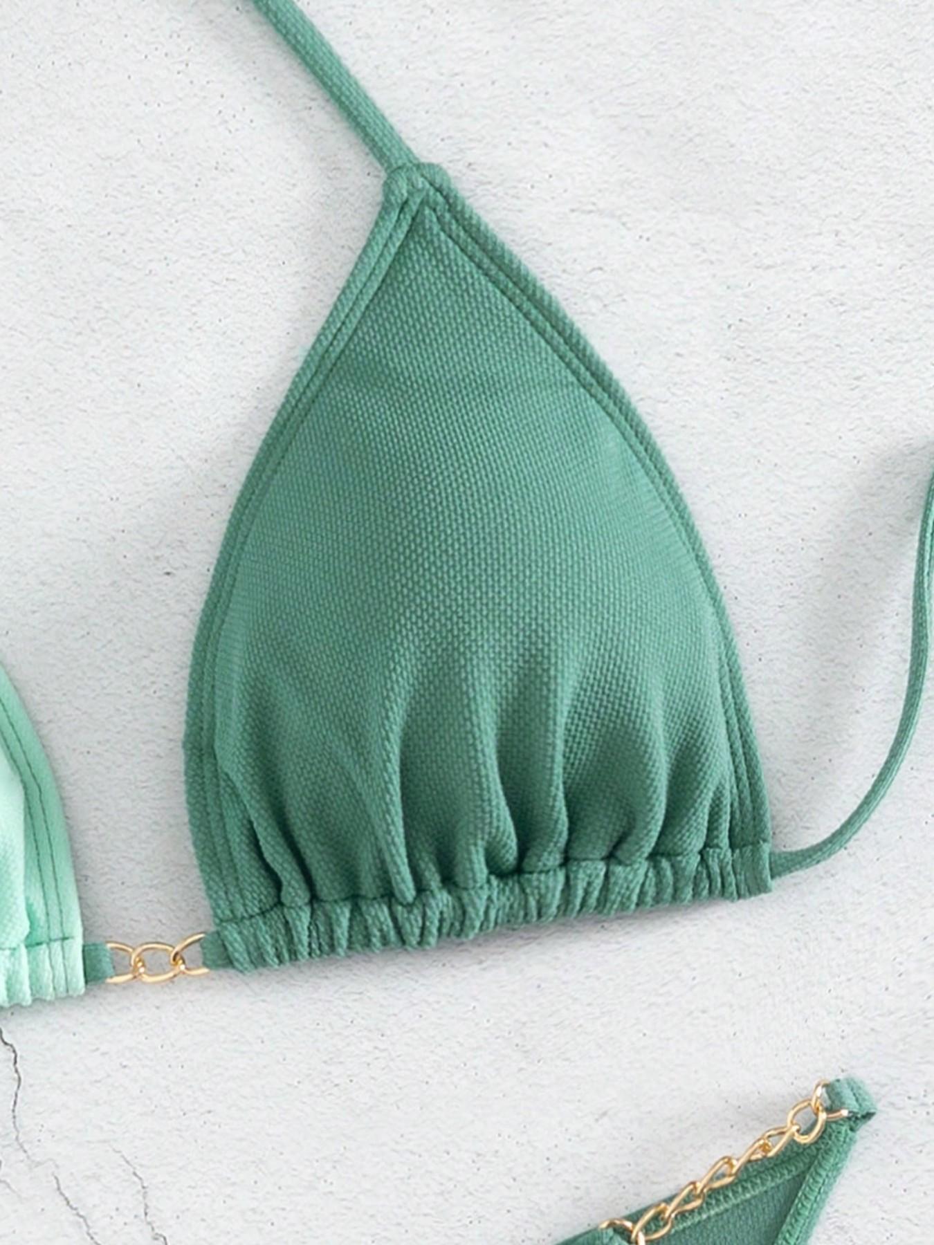 Gradient Halter Triangle Bikini Set for Women, Summer Vacation Sexy Babe Style, Adjustable Straps, Side Chain Decor, Beach Pool Party Wear