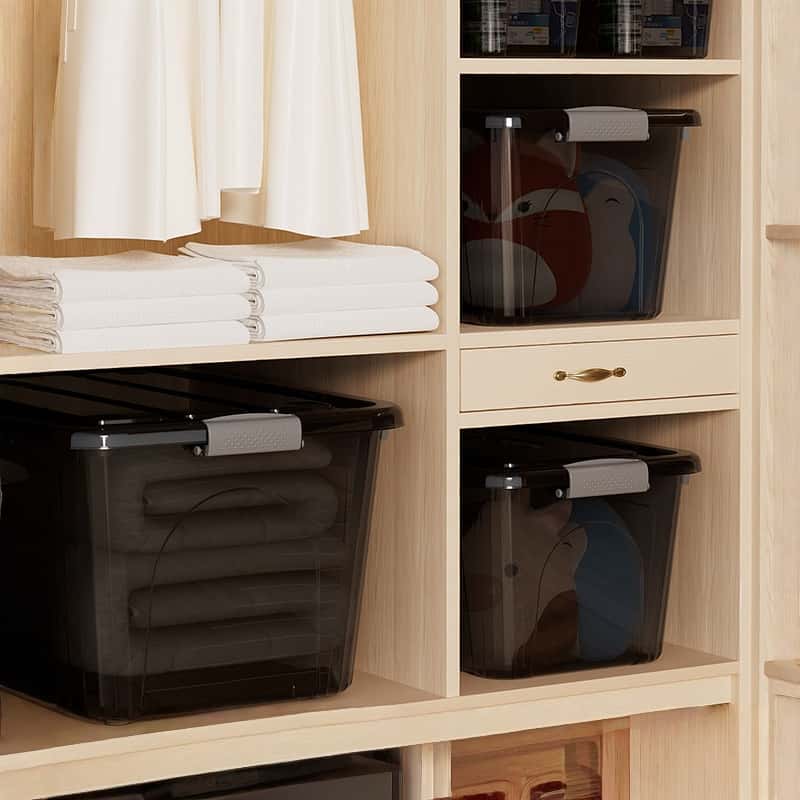Stackable Storage Box with Lid, Transparent Under Bed Organizer, Durable Plastic Space Saving Clothes & Blanket Holder, No Assembly Needed