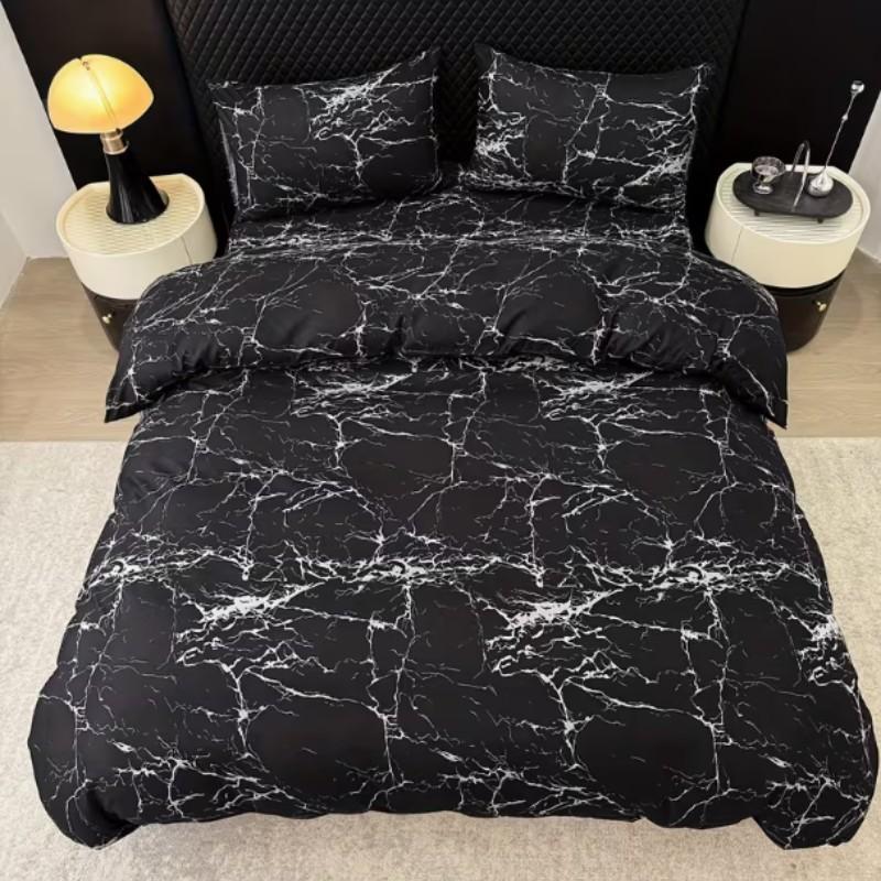 Marble Print Bedding Set, Soft Breathable Polyester Duvet Cover + 2 Pillowcases, No Filling Included, Comfortable Sleep Essentials