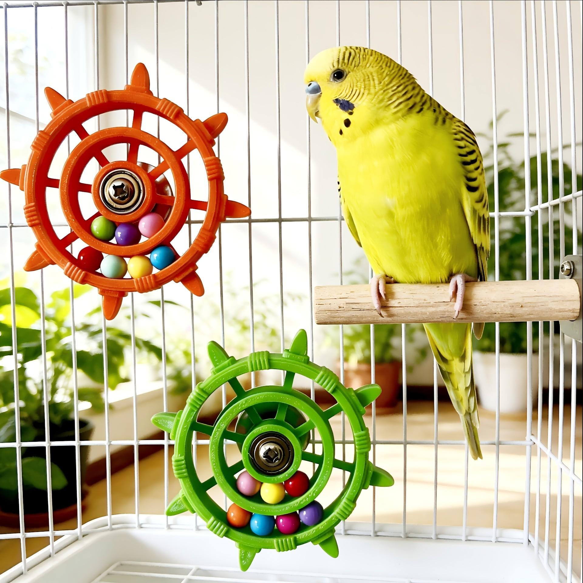 Parrot Steering Wheel Colorful Beads Turntable Toy, Entertainment Stress Relief, Bird Cage Decoration, Interactive Parrot Toy