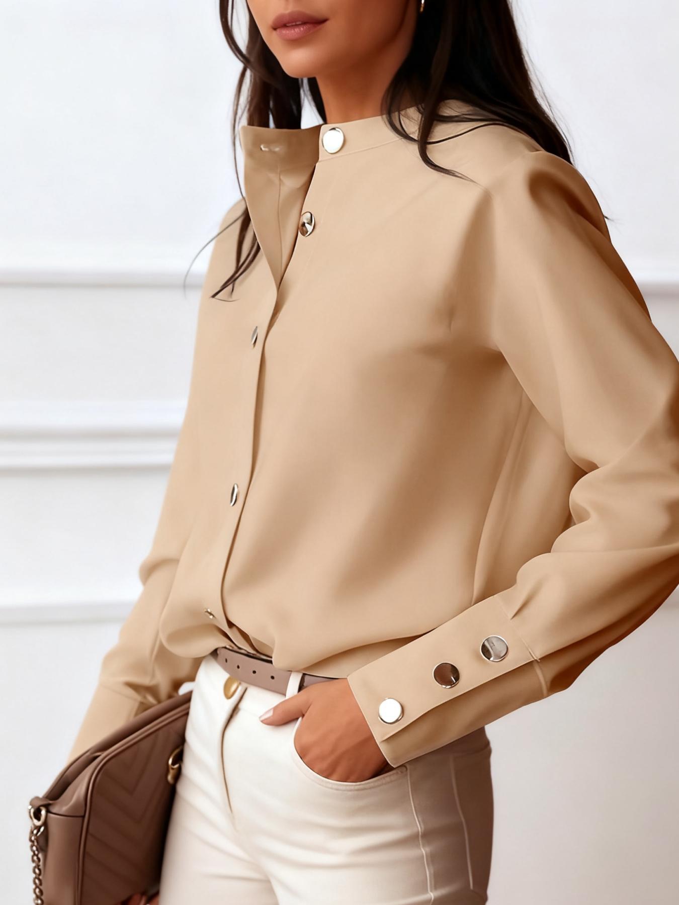 Women's solid color fashionable casual button-down shirt, suitable for spring and summer, suitable for home, indoor, and outdoor wear