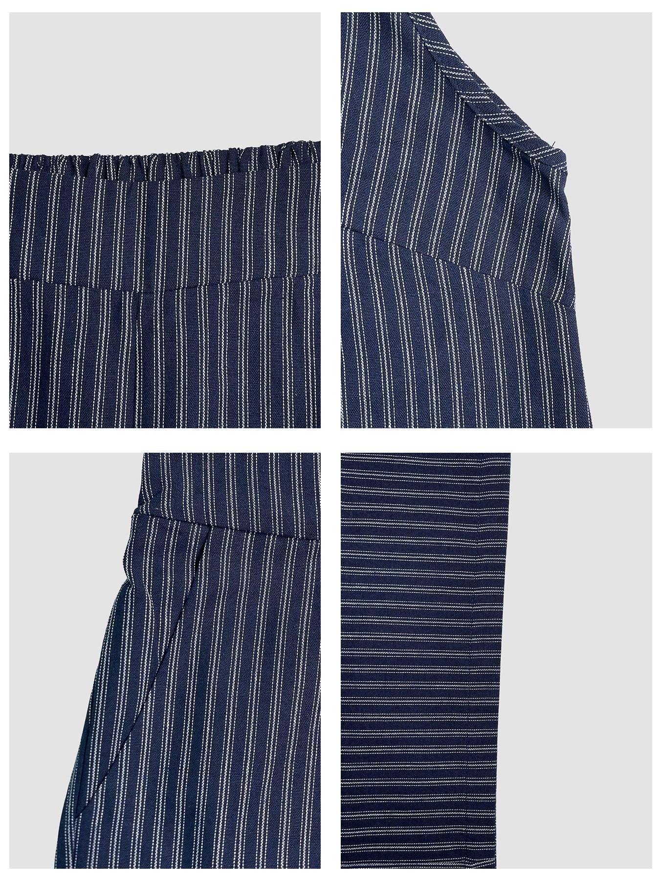 Two-Piece Women's Casual Summer Striped Lightweight Spaghetti Strap Sleeveless Top & Loose Long Pants Outfit Set, Comfortable Stylish Set