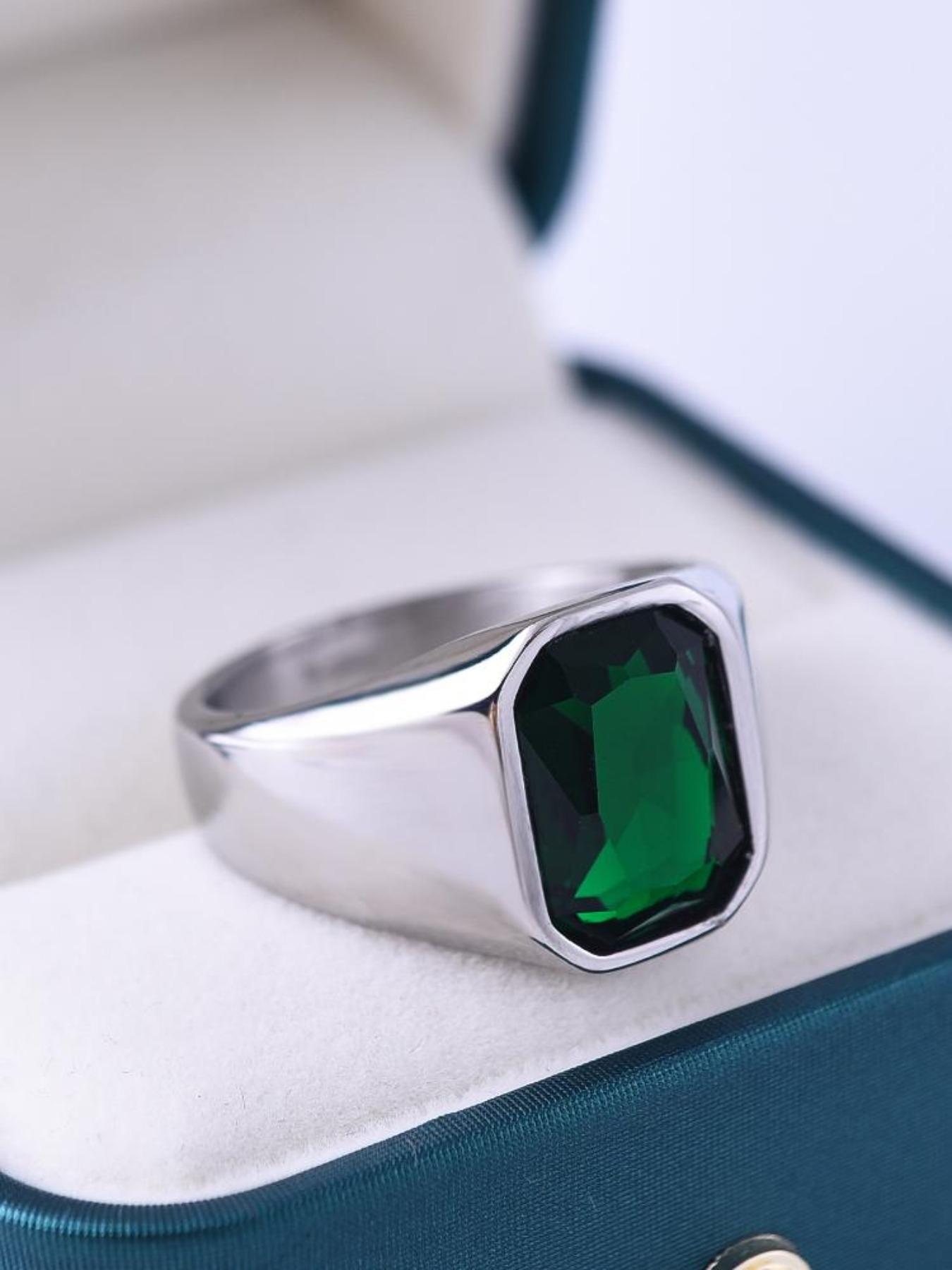 Vintage Turquoise Men's Stainless Steel Ring, Natural Agate Vein, Unique Gemstone Accessory