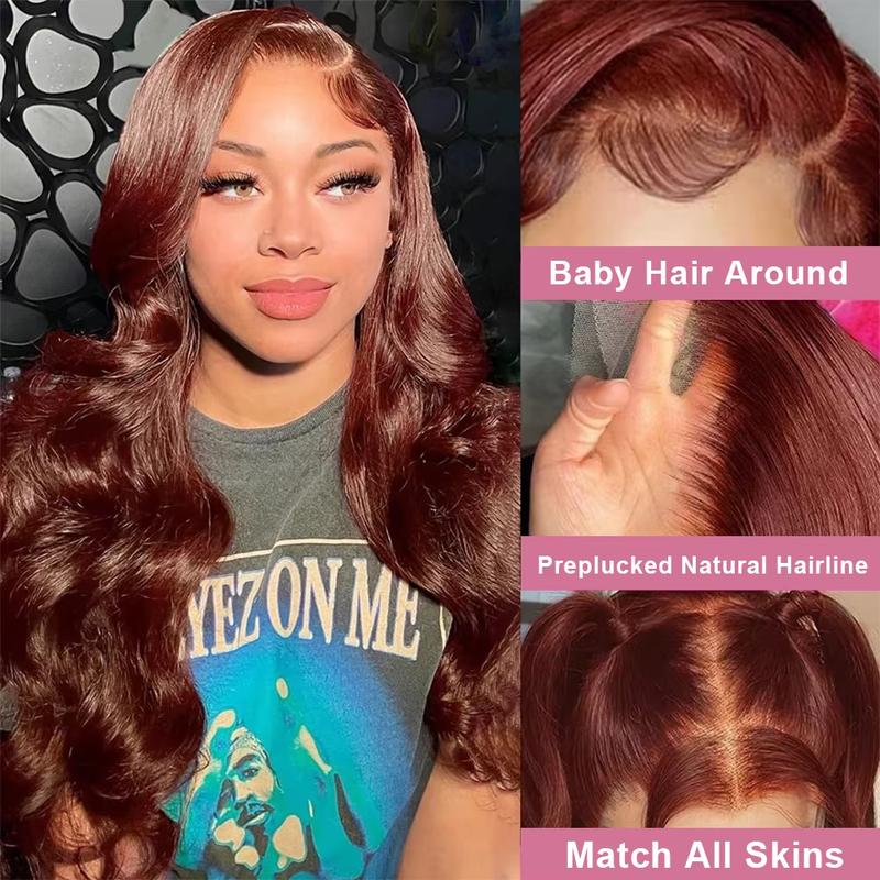Bling Hair Reddish Brown Body Wave 13x4 13x6 Hd Lace Frontal Human Hair Wig Brazilian Wavy Pre Plucked Color Wig for Black Women with Baby Hair 34inch