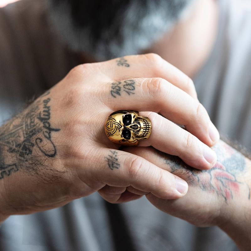 FaithHeart Triquetra Knot Skull Band Rings Punk Style Stainless Steel