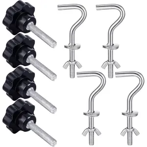 Therwen 8 Pcs Hammock Hardware Kit Heavy Duty Hammock Stand Hook Replacement Thread Hand Knob for Swing Chair Patio Umbrella Base Garden(Silver)