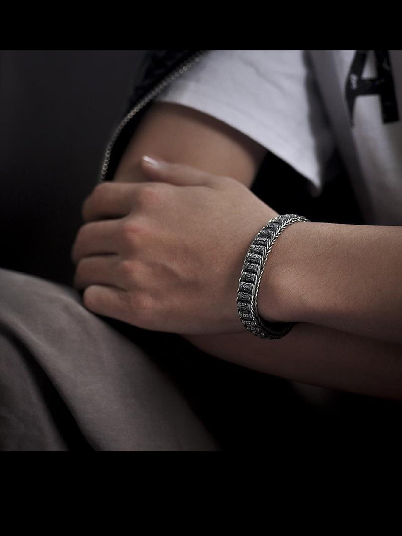 New Handmade Braided High-End Road Luck Bracelet for Men, Six-Word Mantra Lucky Bead, Vintage Jewelry Accessory