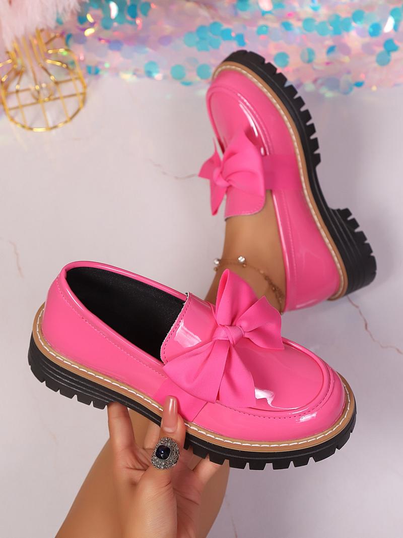 Women's New Fashion Low Heel Flat Shoes, Mary Jane Bow Leatherette Pumps, Comfortable Lightweight Mid-Heel Walking Shoes, Valentine's Gift