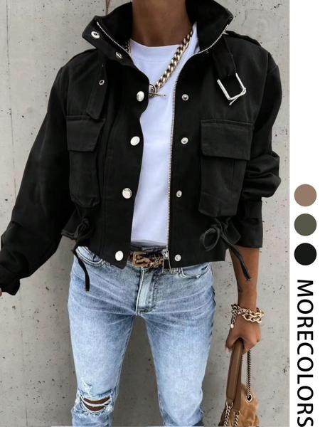 New Trendy Utility Style Casual Women's Jacket Coat, Fashionable Workwear Outerwear, Comfortable Ladies' Clothing for Daily Wear, Everyday