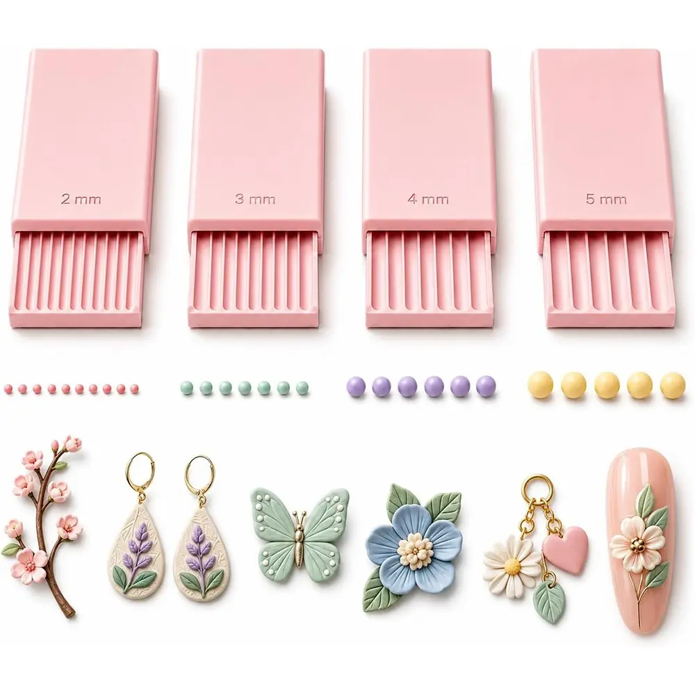 3D Print Clay Gel Ball Maker Tool, Nail Art Bead Roller for 3D Gel Flowers | With 2mm 3mm 4mm 5mm Grooves, Sphere Shaping Mold for Nail Art Gel Flowers, Earrings, Jewelry, Charms and Miniature DIY Craf