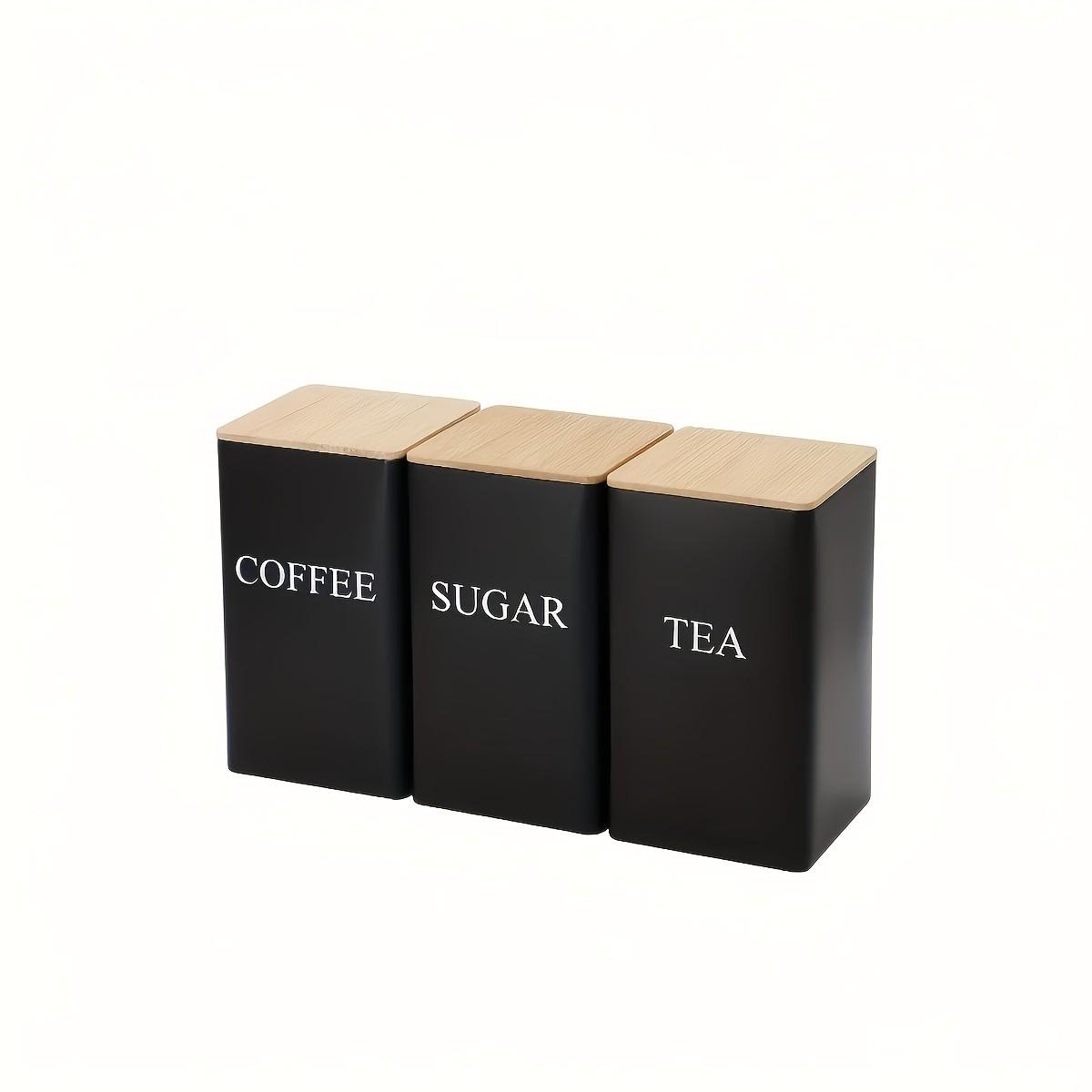 3-Piece Metal Tea Coffee Sugar Canisters with Wooden Lids, Kitchen Storage Containers, or Home Organization, Daily Use Gift