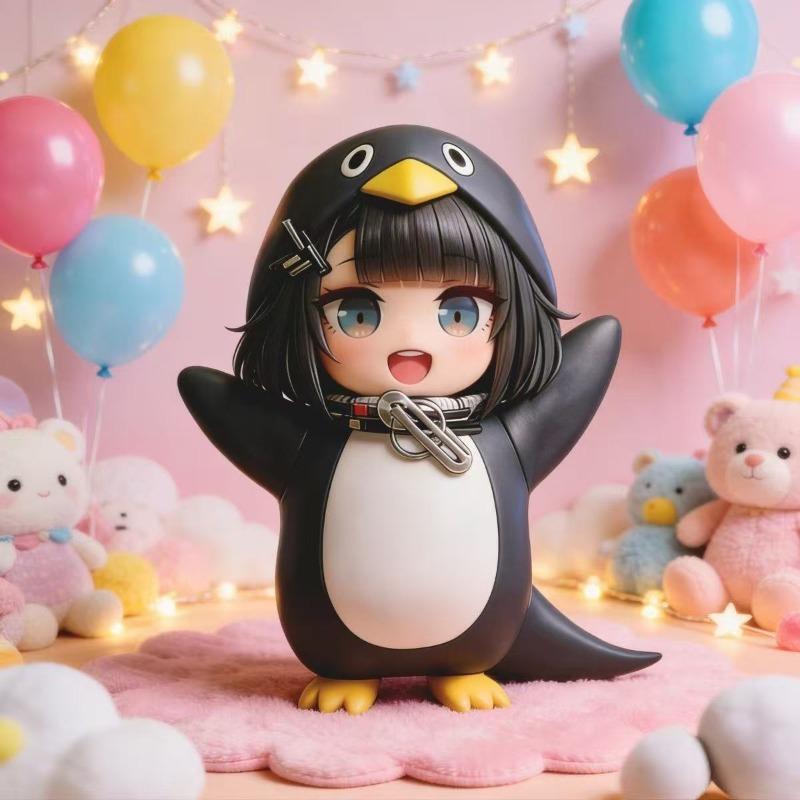 Kawaii Penguin‑Costume Girl Collectible Statue for Desk Decor Figurine Doll