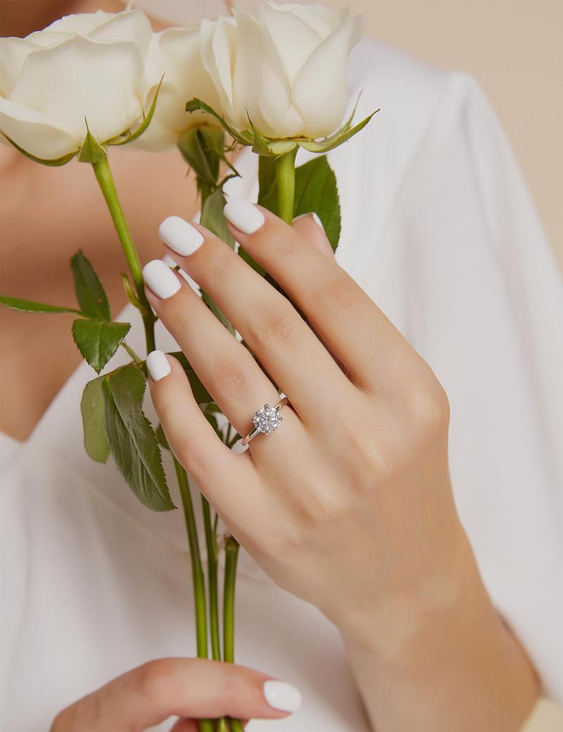 EAMTI 1.5CT 925 Sterling Silver Engagement Rings Round Cut Solitaire Cubic Zirconia CZ Wedding Promise Rings for Her Wedding Bands for Women