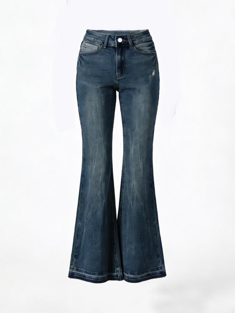 Women's Embroidered Button Pocket Flare Pants, Elegant Daily Wear, Fashionable All-Season Bottoms, Slim-Fitting Y2K Style