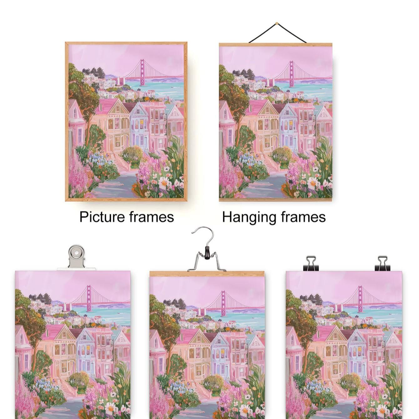 Golden Gate Bridge Wall Art Poster, Unframed Modern Decor, Travel Cityscape Print, San Francisco Lady Painting, Commercial Value