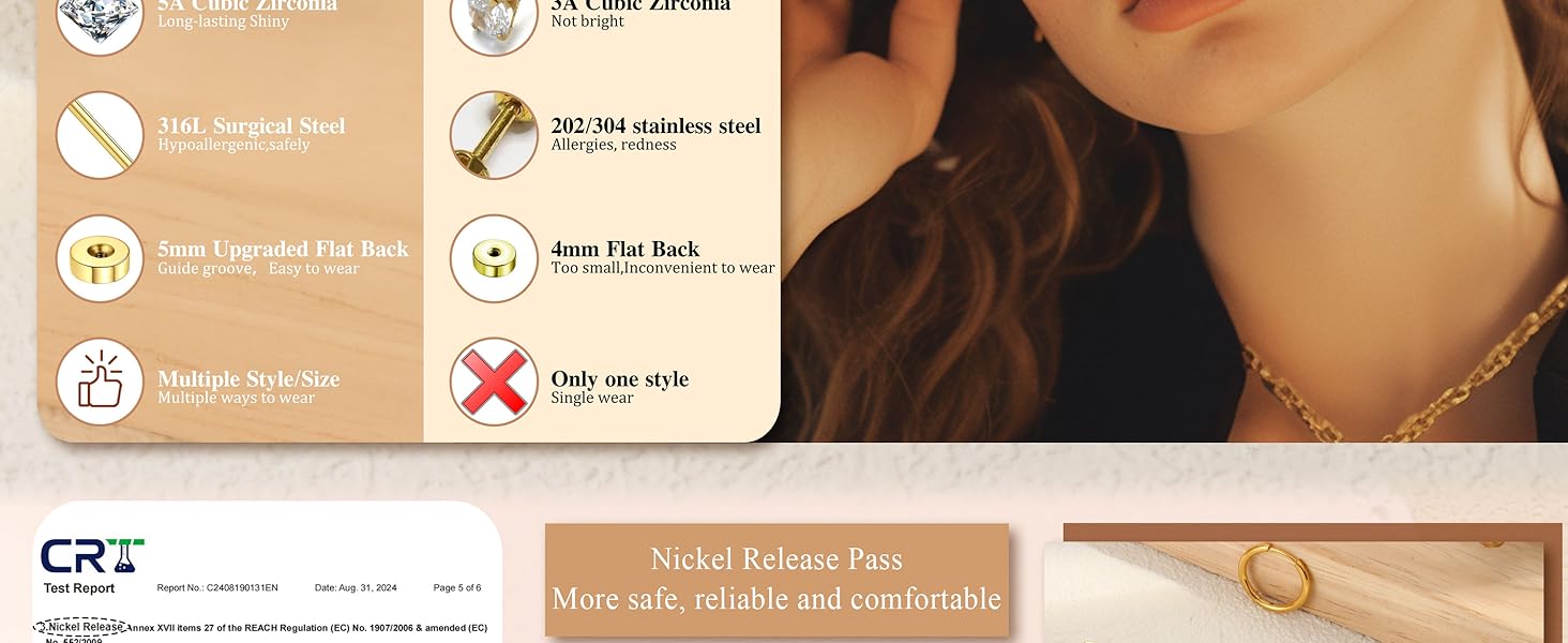 YADOCA 8 Pairs Gold Earrings for Women Men 316L Surgical Steel Hypoallergenic Stud Hoop Earrings for Women Sleeper Flat Back Earring Small Huggie Hoop Cartilage Earring Set