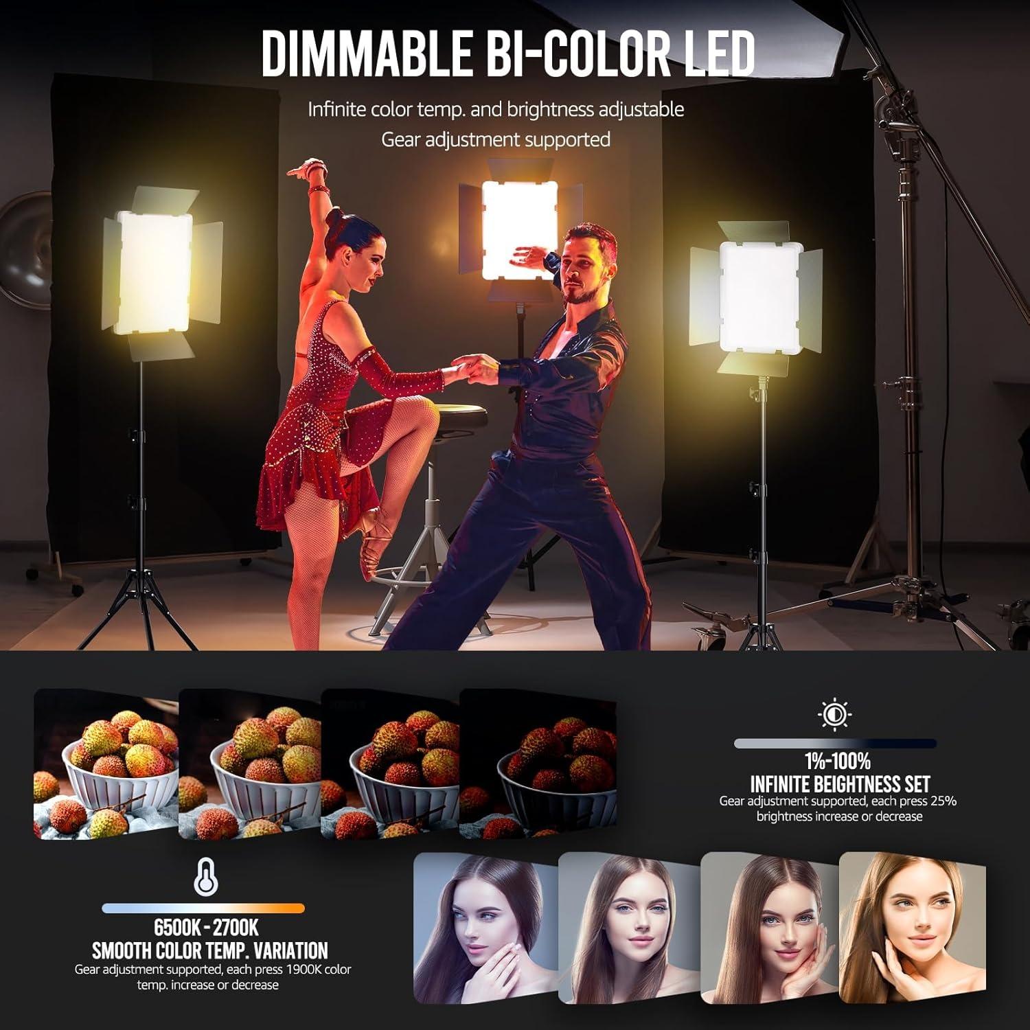 Photography Lighting Kit, 36W Dual Color Studio Light with Remote Control & Tripod, Adjustable Studio Lighting Kit, Adjustable LED Video Light Kit for Video Recording/Photography, Photographic Fill Light