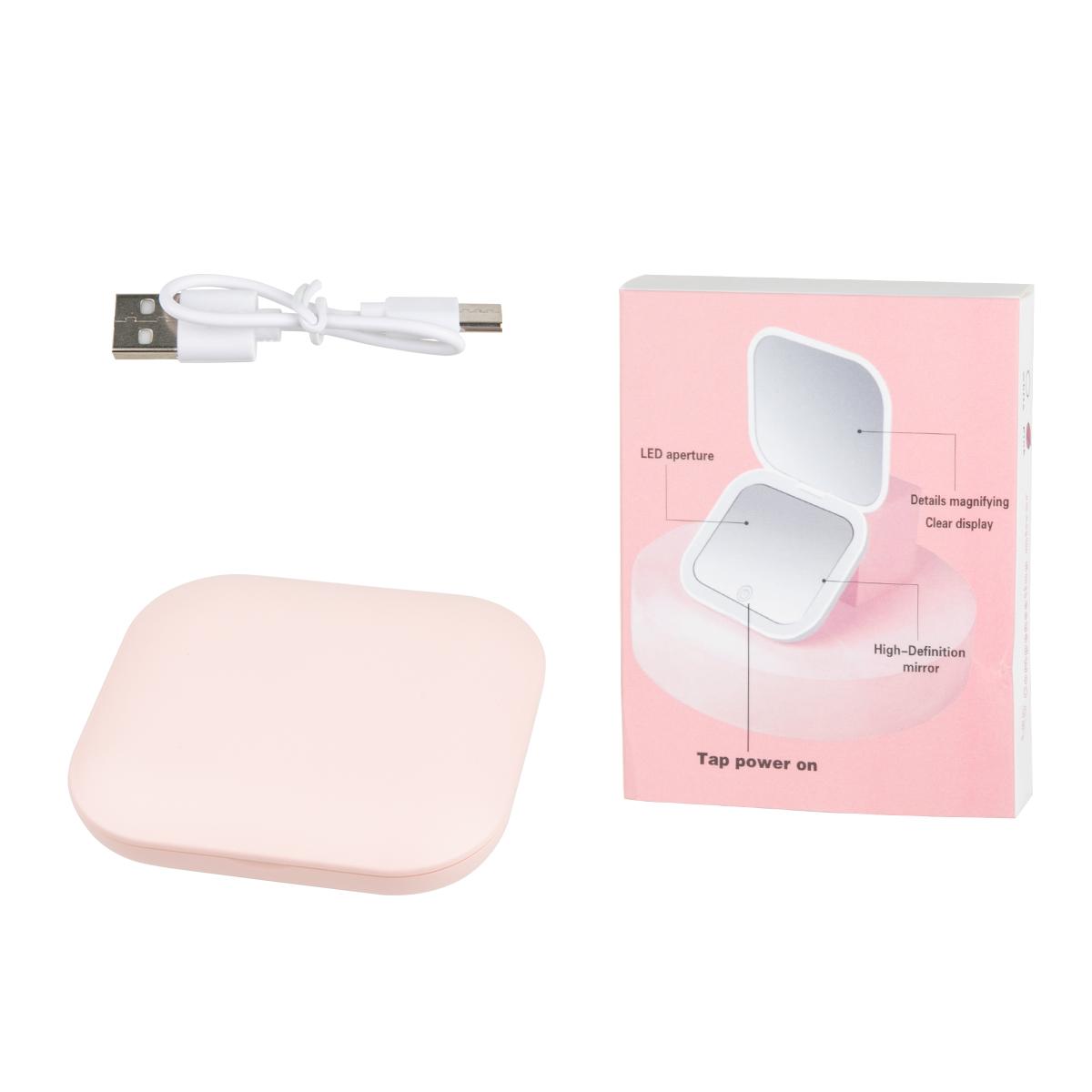 Portable LED Travel Cosmetic Mirror, 1 Count Rechargeable Luminous Compact Cosmetic Mirror, Lighted Makeup Mirror, Double-sided Pocket Mirror for Women & Girls
