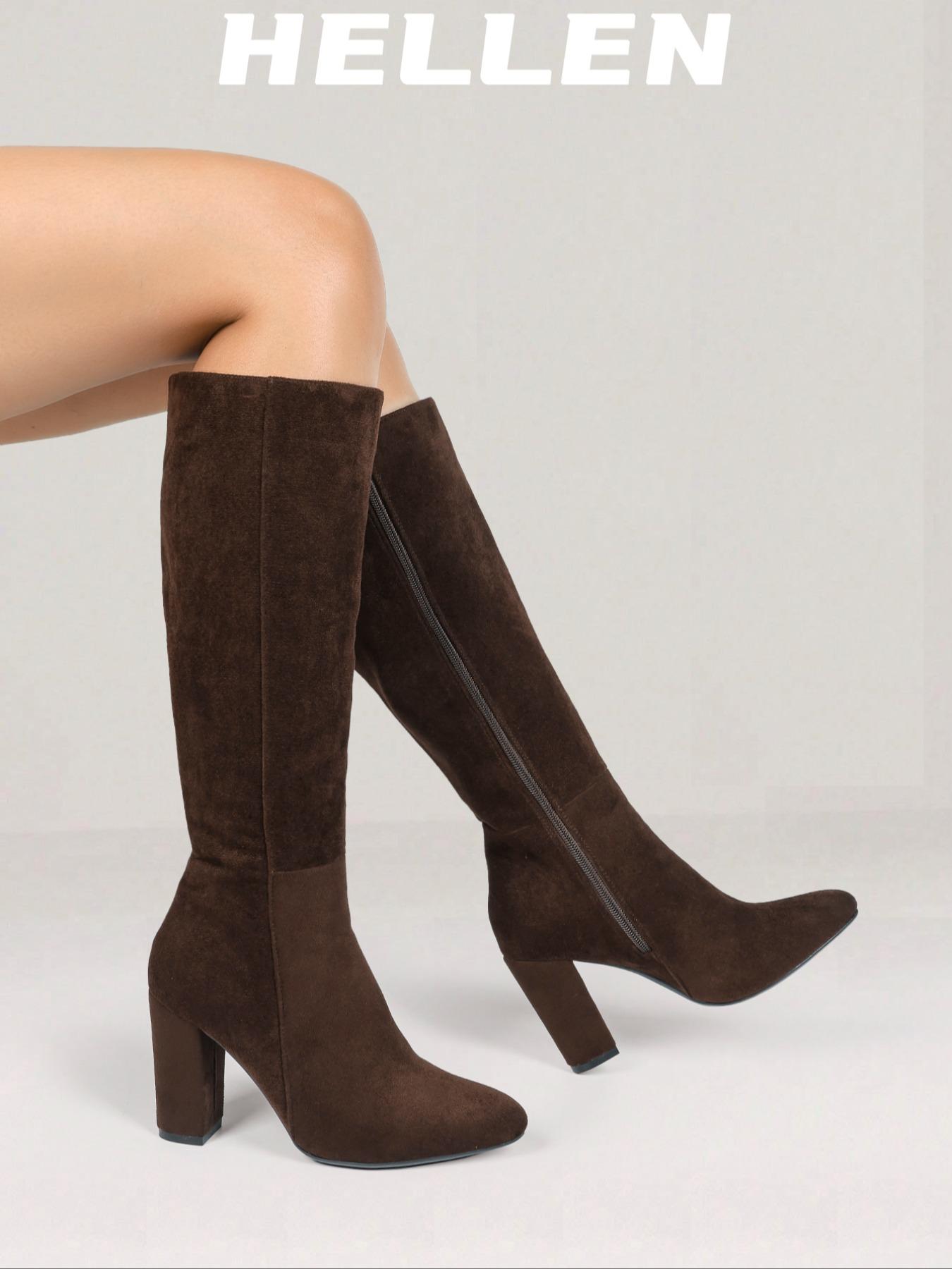 Women's Pointed Toe Knee High Boots, Classic Style, Winter Fashion, High Heel Side Zipper, Elegant Long Boot, Perfect Fall & Winter Shoes