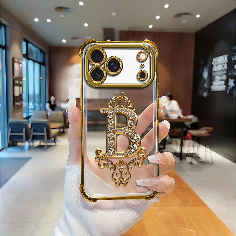 Suitable for [iPhone 17 Pro Max] high-end phone case🥰，Features a premium-look printed design—not actual 3D diamond studs，Choose from any of the 26 letters. YM99