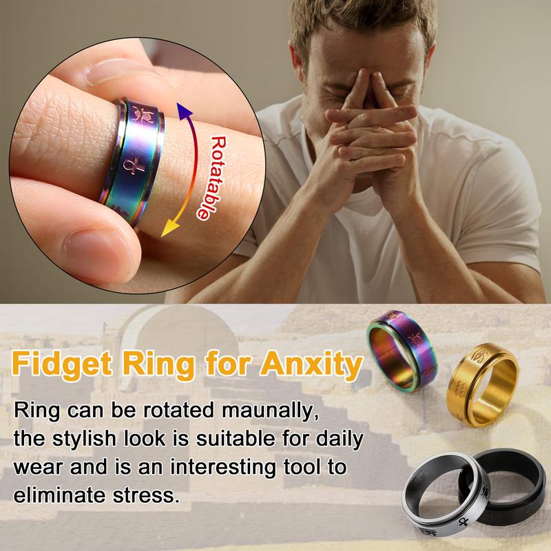 U7 Egyptian Ring Eye of Horus Ring for Men Women Rotatable Ankh Talisman Protection Jewelry Anxiety Release Spinning Ring Cuban Fidget Ring