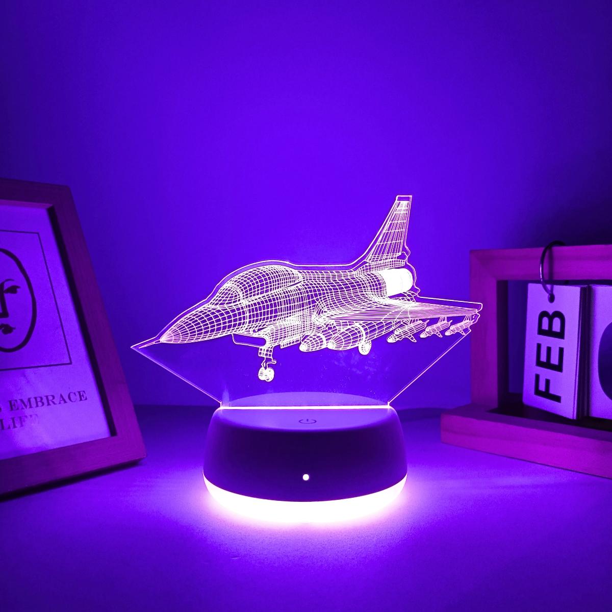 1pc Fighter Jet 3D Night Light, USB Powered Touch Switch, Color Changing LED Lamp, Indoor Decorative Light for Bedroom Living Room Decor, Ideal Gift