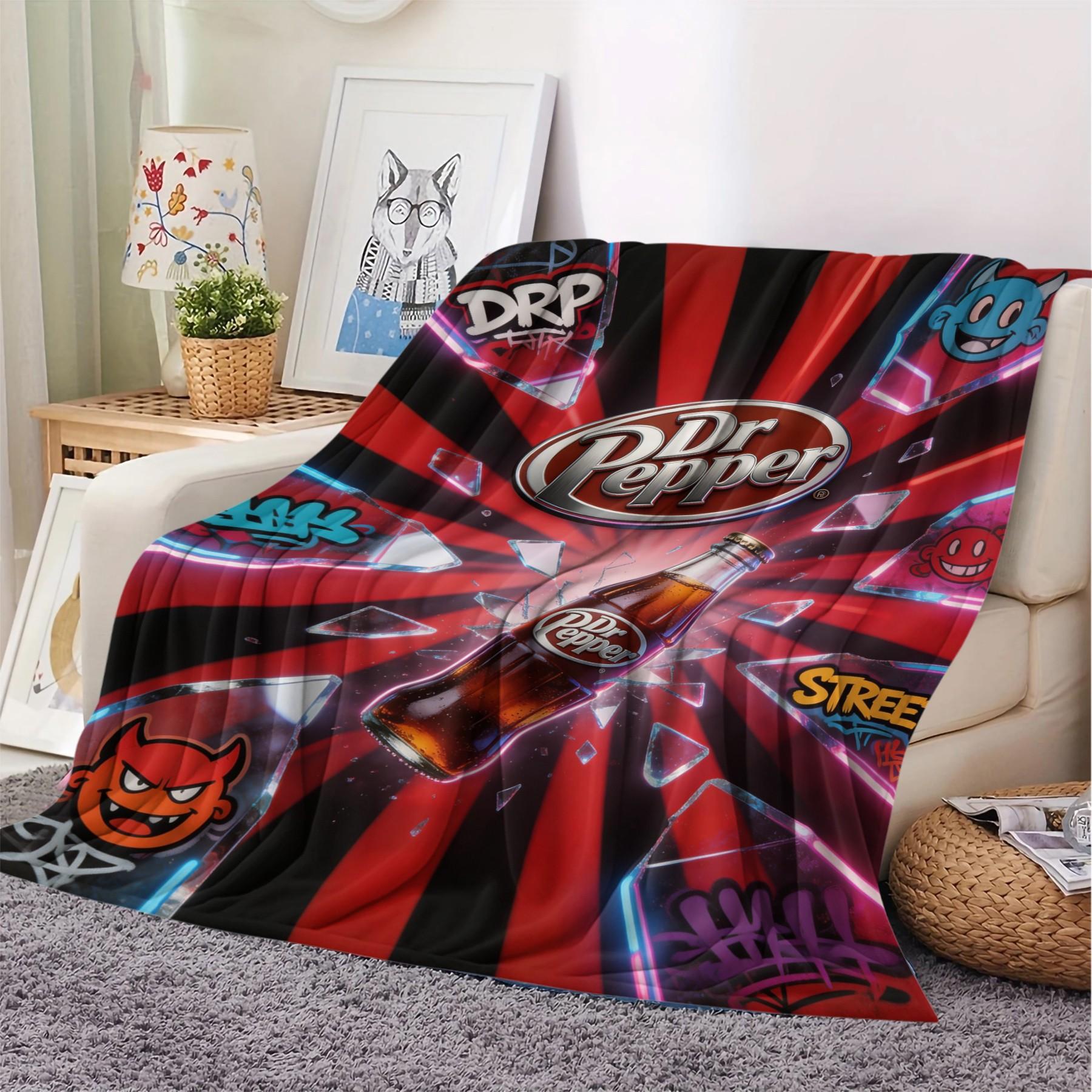 Dr Pepper Street Style Flannel Throw Blanket, Streetwear Soda Graffiti Blanket, Multiple Sizes Available for Various Scenarios, Foldable for Easy Storage, Ideal for Camping and Short Trips, Ideal Gift for Friend