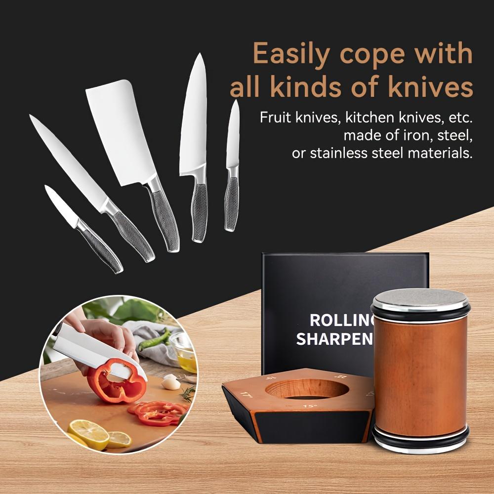 Rolling Knife Sharpener 5 Angles 12, 15, 17, 20 & 25 Degrees Rolling Sharpener for Chef Knives, rolling knives sharpener, Cleavers, and Cooking Knives Kitchen Cutting Wooden Modern, afilador de cuchillosknife, sharpener, set