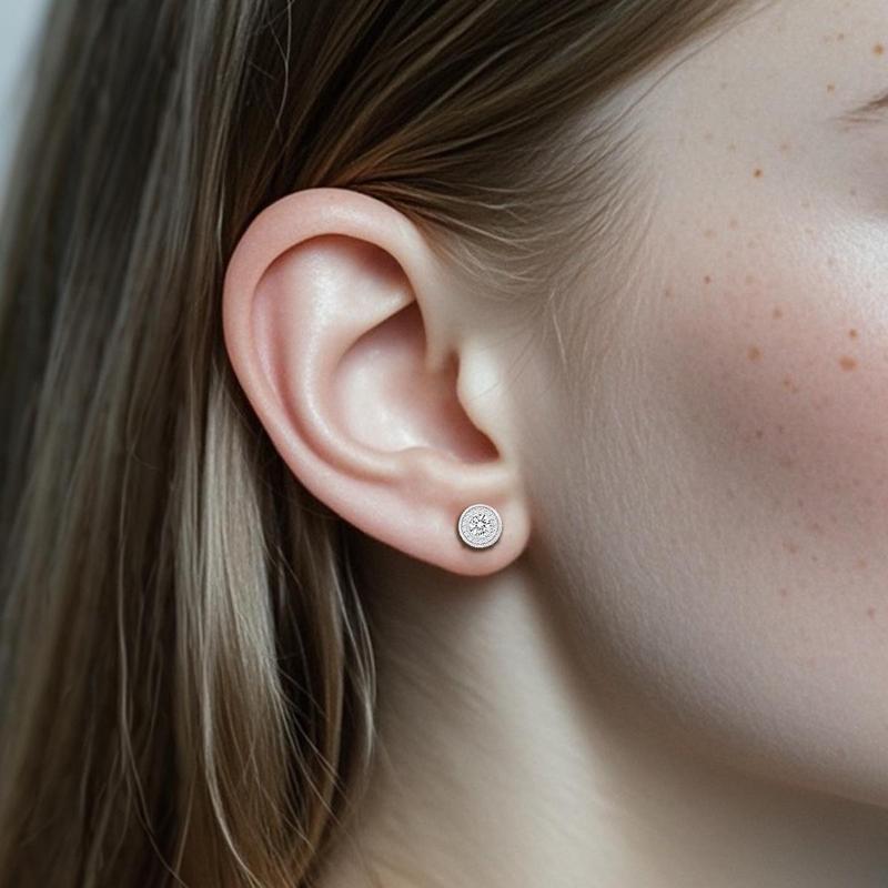 Delzzad Round VVS Synthetic Moissanite Hip Hop Iced Out Halo Stud Earrings Synthetic Moissanite Jewelry Perfect Birthday Anniversary Gift for Women Accessories Men Studearrings