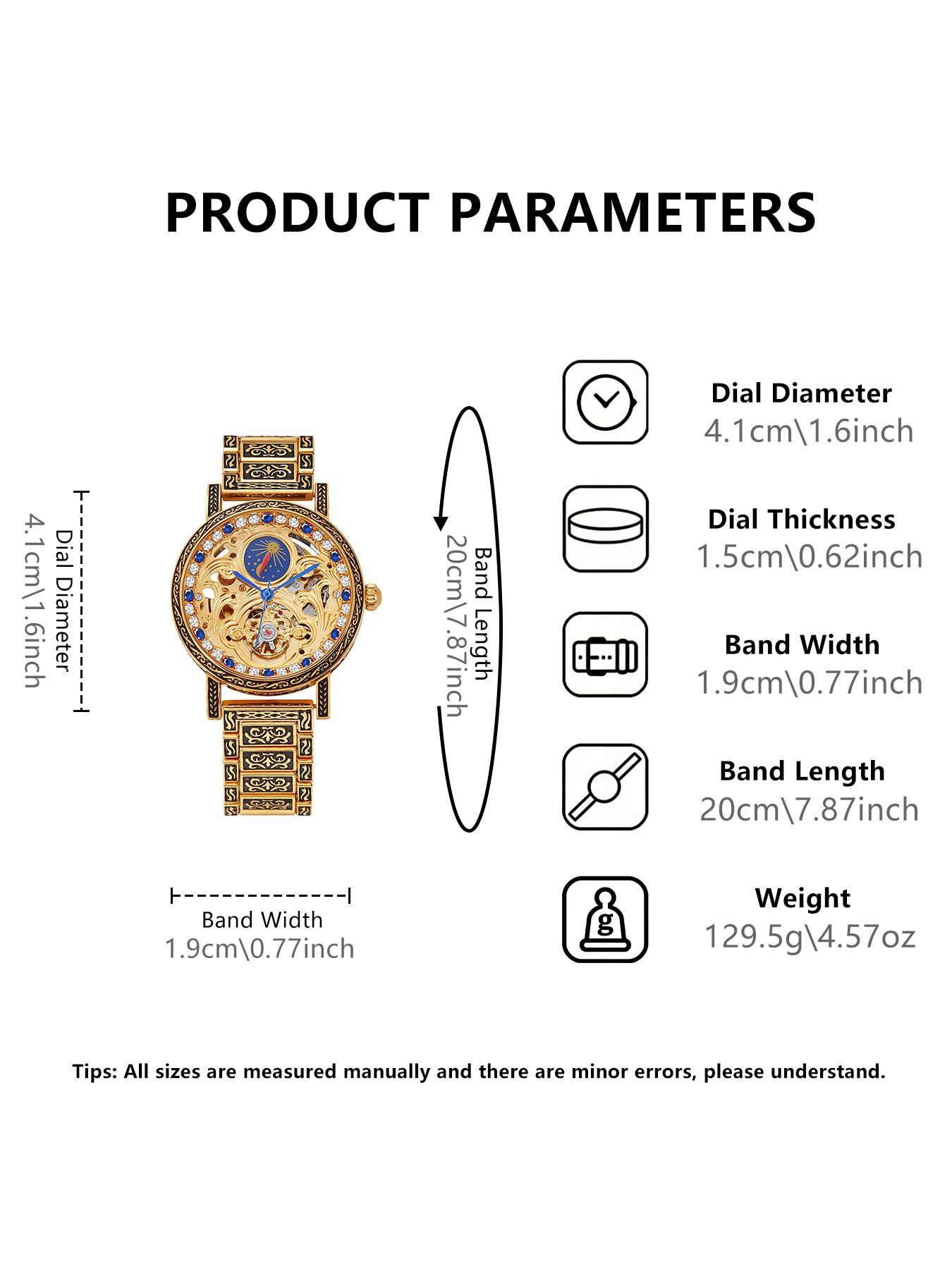 A men's luxurious gold openwork vintage engraved moon-phase large dial trend-forward and fashionable fully automatic mechanical wristwatch