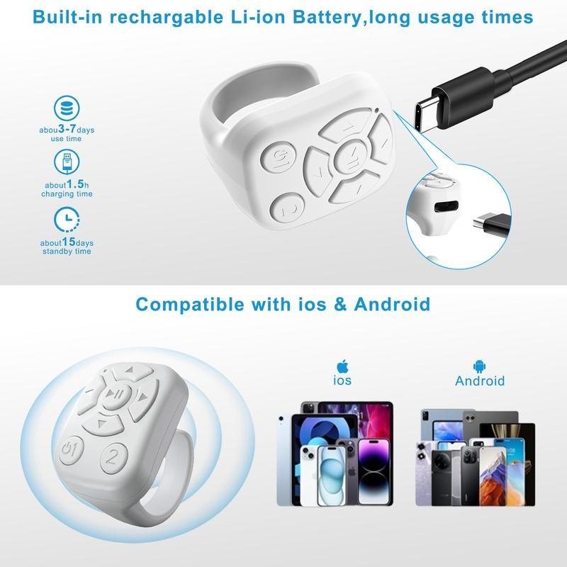 Ring Remote Control Phone Controller, Portable, Multi-APP Selfie Function, Lithium Ion Batteries Included, Model Xinghao J6