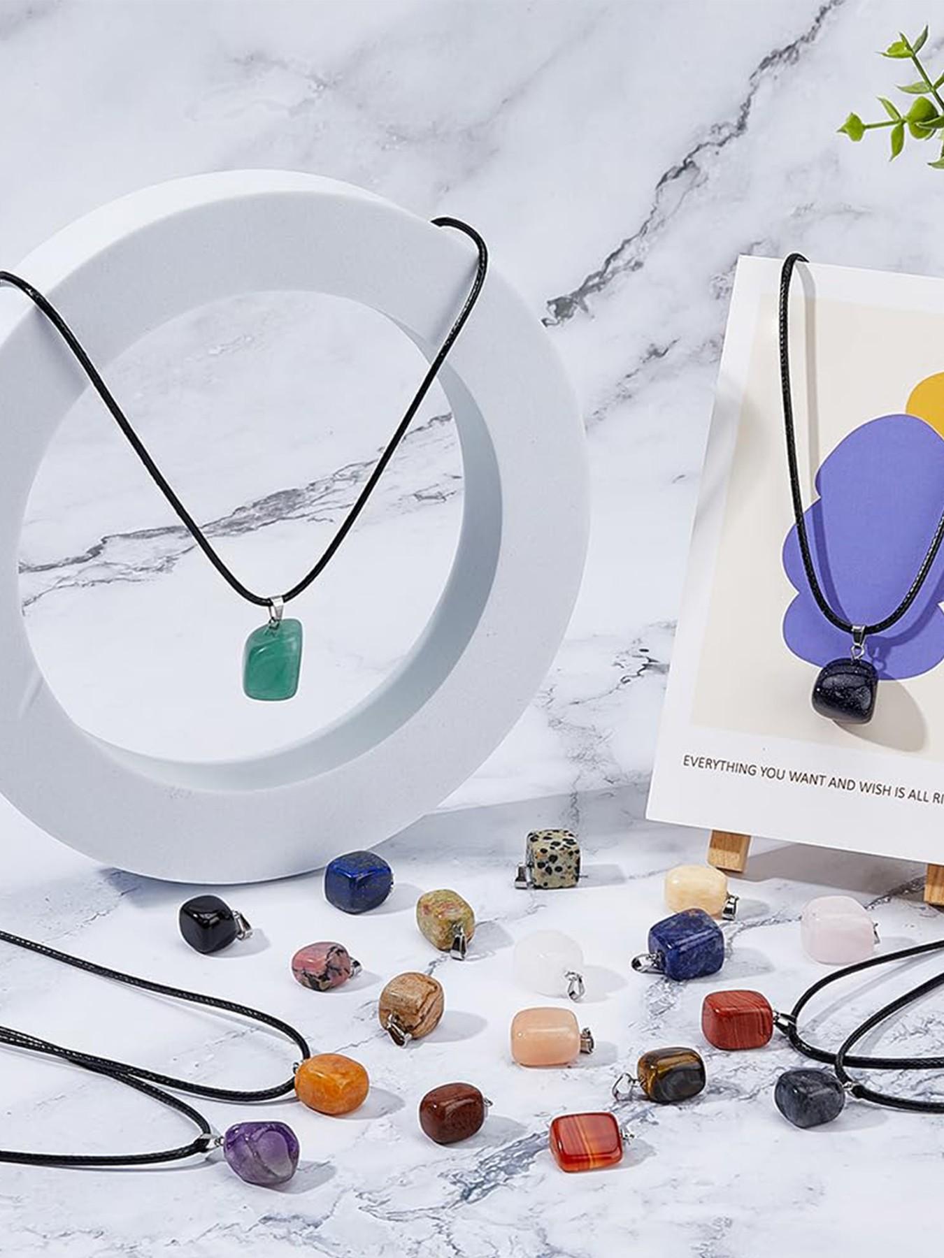 1 Piece Randomly Natural Stone Necklace in more than 20 Colors Black Faux Leather Necklace Cords, Size Small Big Available