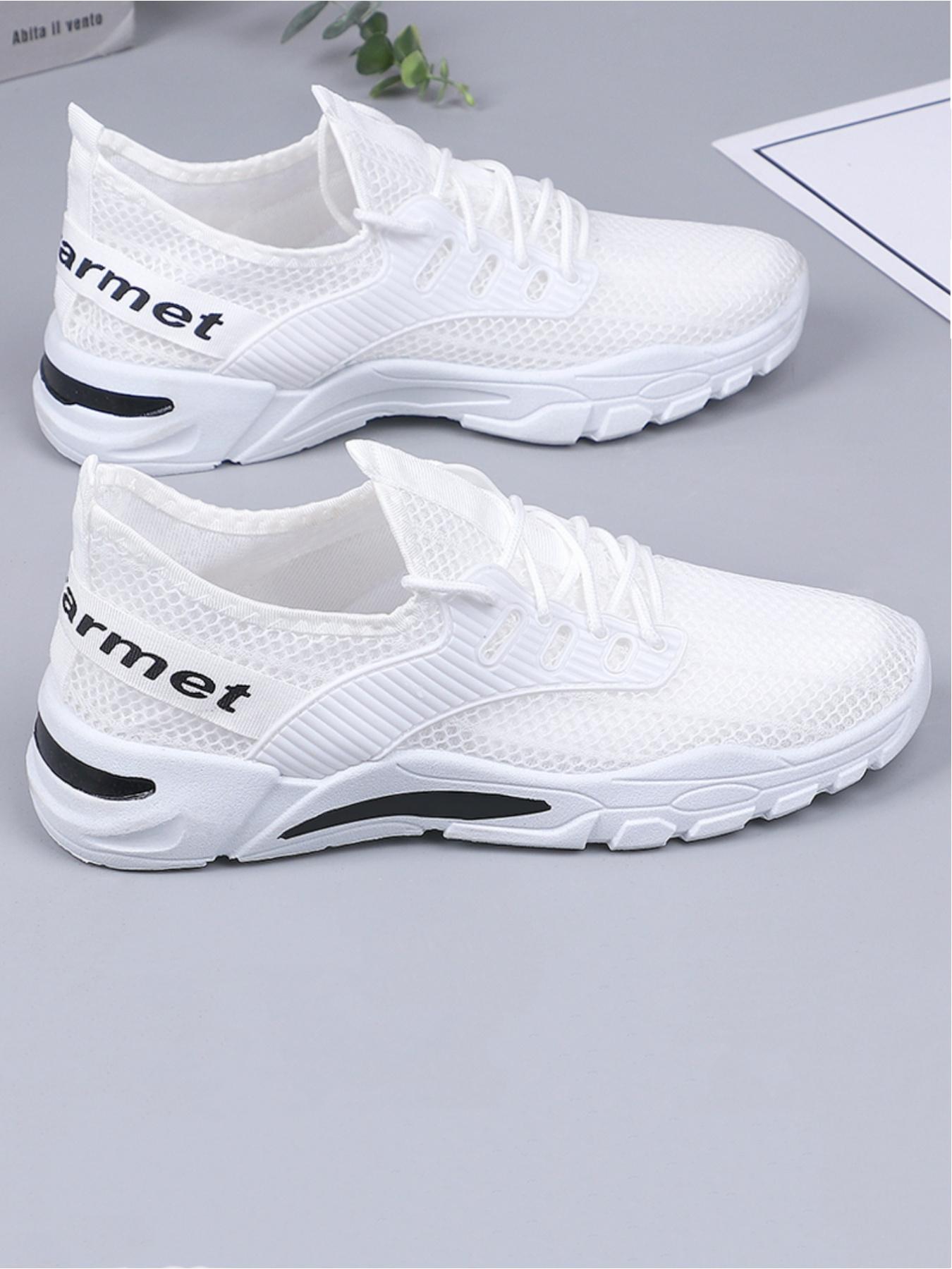Men's casual sports shoes, simple woven shoe wrap comfortable, thick sole design stable support, heel loop and brand logo fashionable embellishment, classic and versatile color matching, preferred for daily commuting leisure sports wear