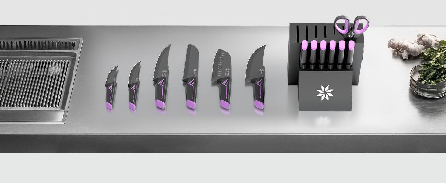 ASETY 15PCS Cyberpunk Knife Set from Future Kitchen Knife Set with Built-in Knife Sharpener Block, Stainless Steel Knife Block Set, Dishwasher Safe Mordern Knife Set, Elegant Box for gift ASETY 15PCS Cyberpunk Knife Set from Future Kitchen Knife Set with Built-in Knife Sharpener Block, Stainless Steel Knife Block Set, Dishwasher Safe Mordern Knife Set, Elegant Box for gift