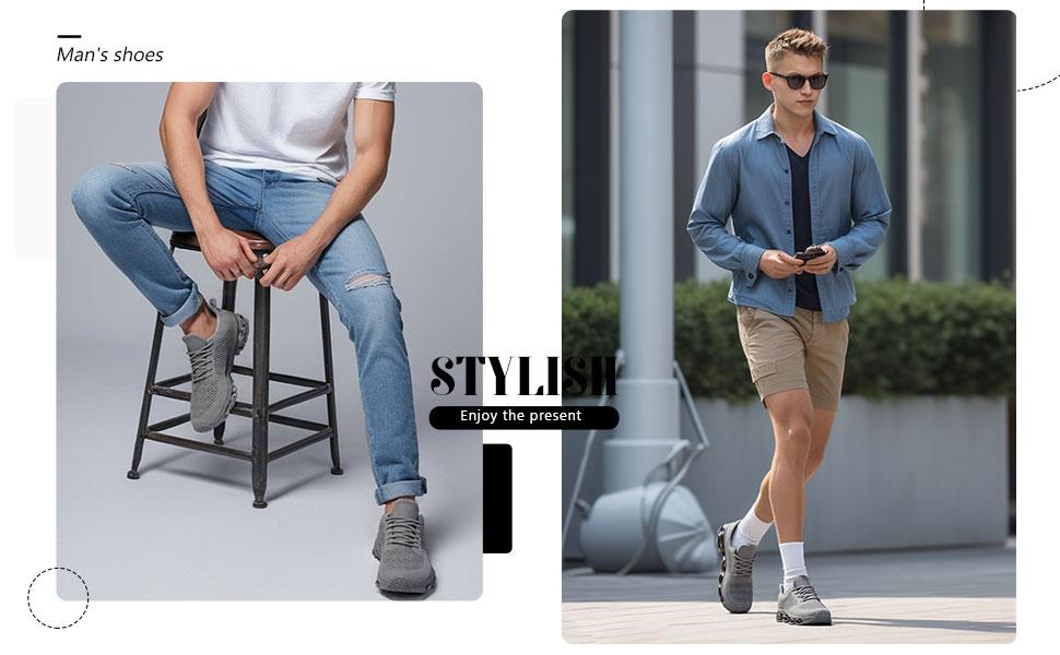 Mens Walking Shoes Lightweight Breathable Non Slip Air Running Shoes Workout Casual Comfortable Fashion Tennis Sneakers White