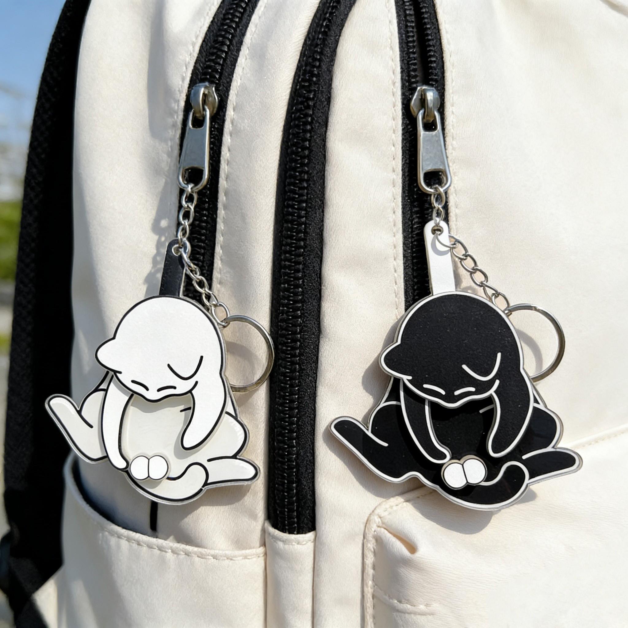 Cartoon Rotatable Cat Keychain Set, Acrylic Pendant, Creative Backpack Decoration for Students, 2 Pieces