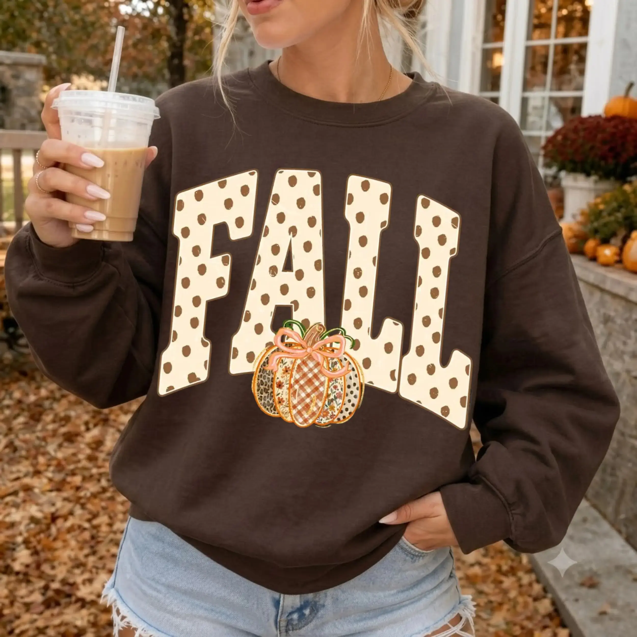 Preppy Fall Polka Dot Pumpkin Bow Sweatshirt,Cute Polka Dot Autumn Pullover, Thanksgiving Gift