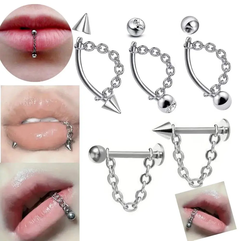 Punk Style Stainless Steel Chain Lip Stud Detachable Piercing Ashley Cartilage Stud Earrings Body Jewelry For Daily Wear Gifts