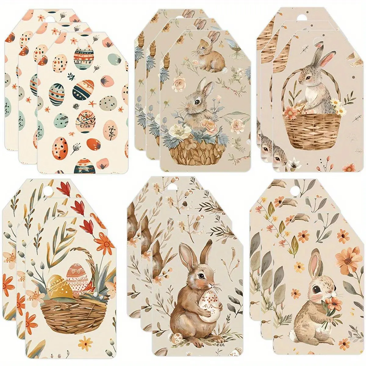 12pcs Watercolor Easter Gift Tags, Cute Bunny & Easter Egg Paper Hang Tags, Spring Gift Wrap Labels, Easter Party Favors
