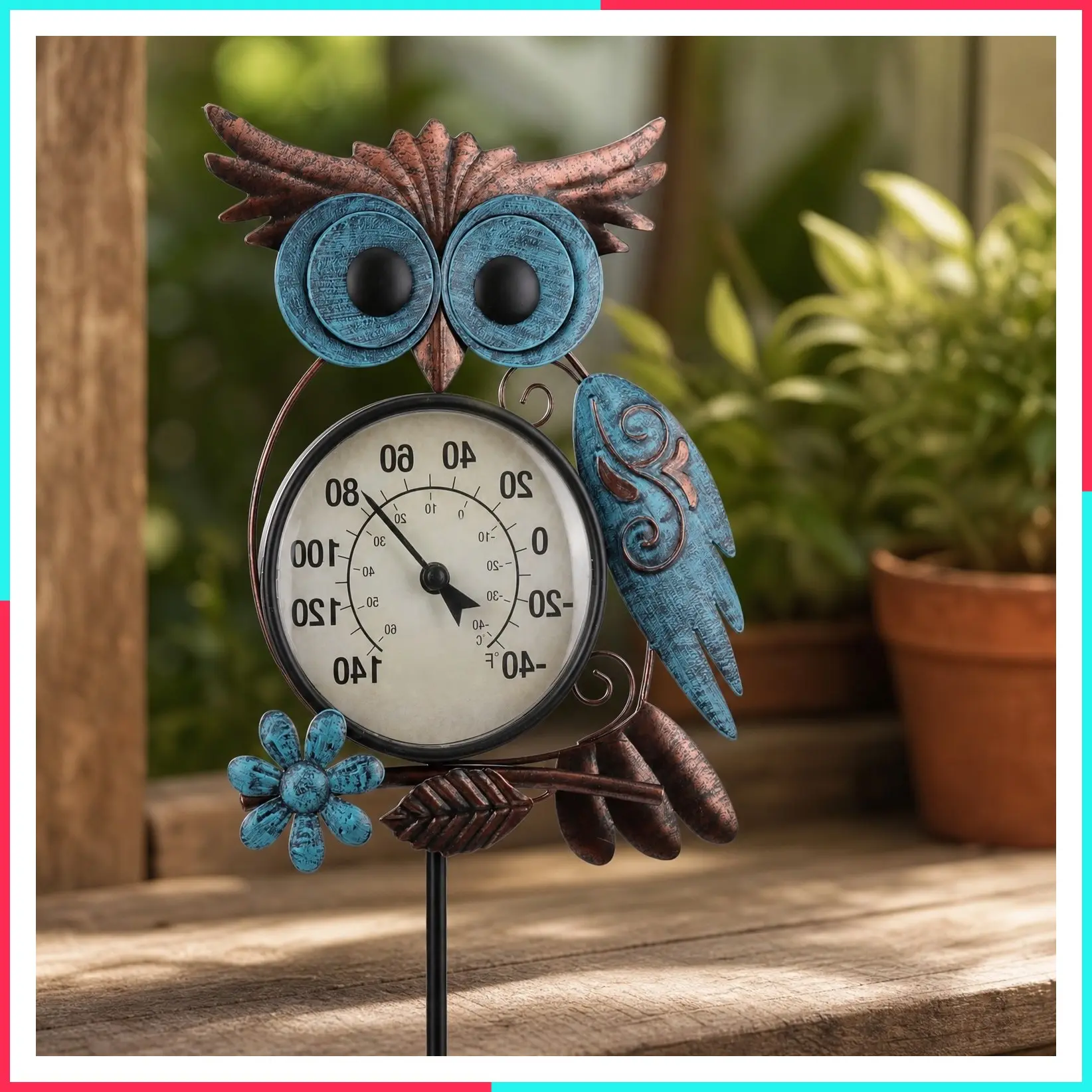 Owl Outdoor Thermometer - No Battery Needed Waterproof Garden Stake Wall Art Decor for Patio, Yard & Garden, Gift Idea