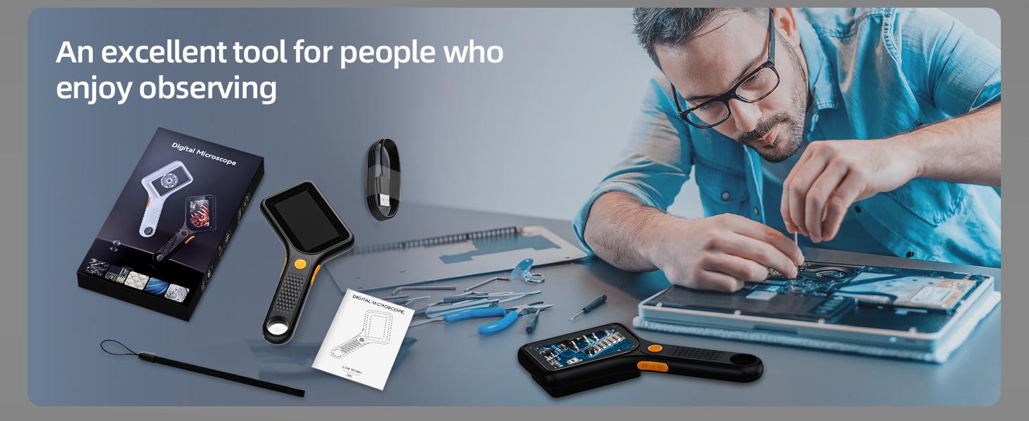 INSKAM 2025 Upgraded Children's and Adult Microscope - 3-inch IPS Screen, Handheld Pocket USB Microscope, 500x Handheld Coin Magnifier, 8 Adjustable LED Lights,200w Pixels,  Rechargeable Battery, Compatible with Windows, Mac OS