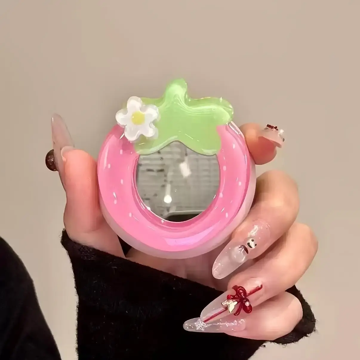 Pink Strawberry Flower Mirror Magnetic Stand (Phone Case Not Included)