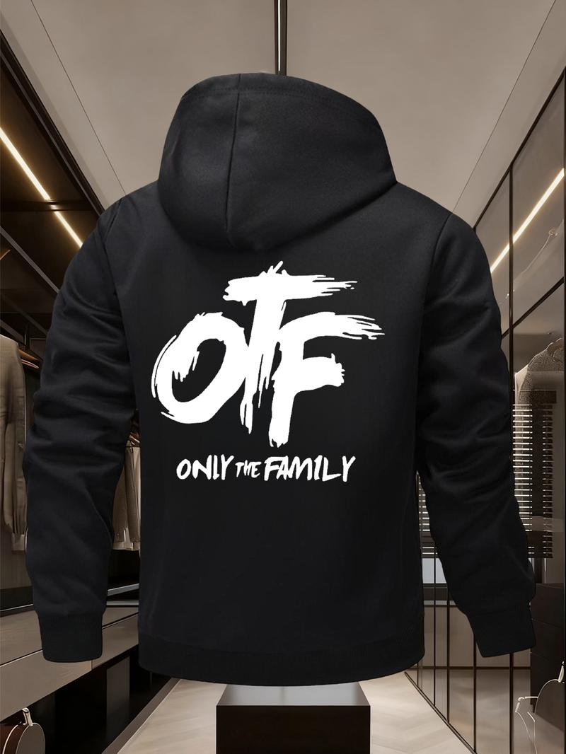 Otf Fleece-Lined Hoodie Zipper Sweatshirt, Street Graffiti Print Lamb Wool Warm Trendy Jacket, Casual Winter Fitted Outerwear, Hot Trending Hoodies