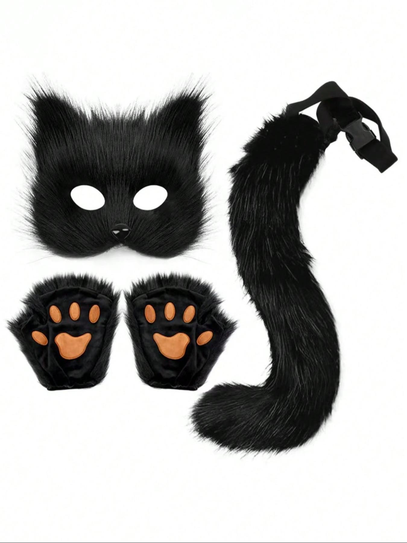 3-Piece Cosplay Costume Set, Realistic Fox Ears Top, Plush Fox Tail, Fox Mask, Perfect for Festivals, Parties, Role-Playing
