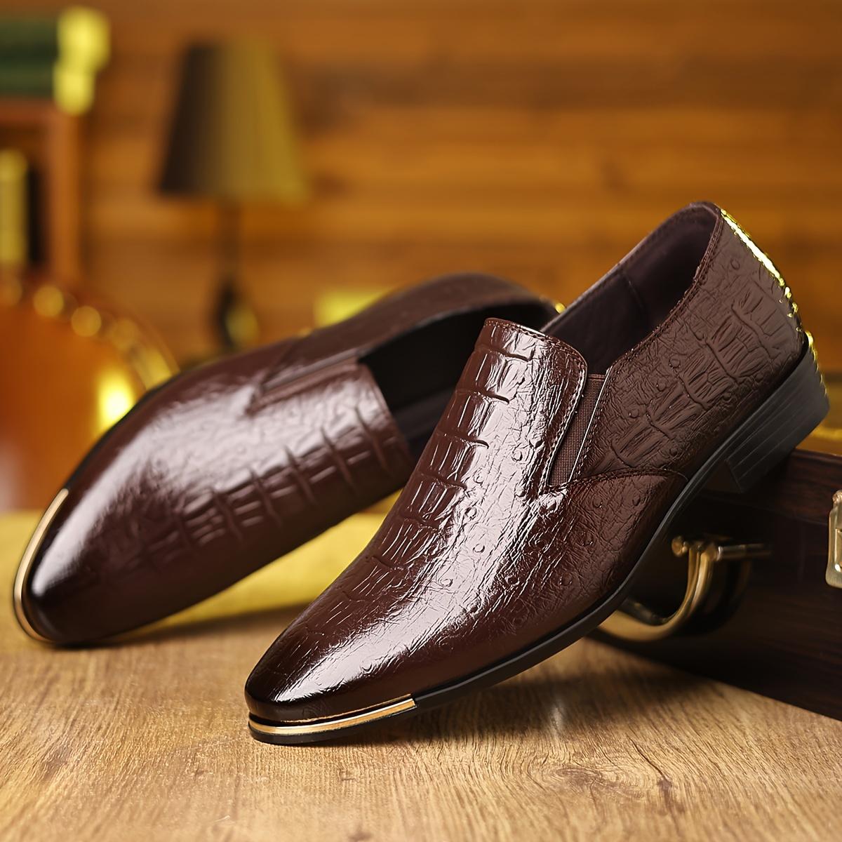 Men's Crocodile Pattern Pointed Toe Dress Shoes British Style Business Formal Footwear For Wedding Party