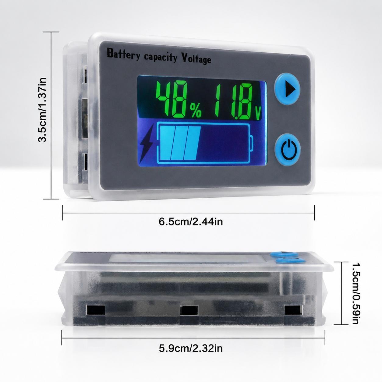 Multifunctional Battery Capacity Monitor LCD Voltage Thermometer 10-100V Programmable Gauge for 12V 24V 36V 48V Lithium Batteries Real Time Percentage Health Status Indicator Compatible with Various Battery Types