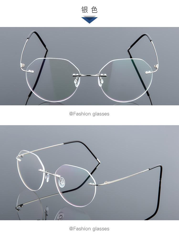 Rimless Titanium Alloy Polygon Anti Blue Light Reading Glasses Men Women Memory Metal Boundless Prescription Optical Glasses