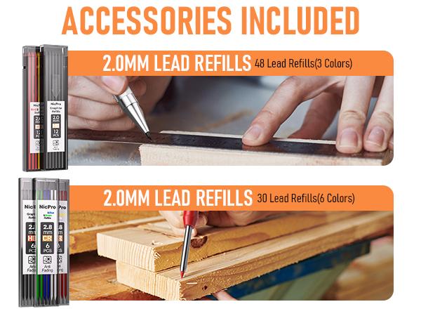 Nicpro 28 Pack Carpenter Pencil Set with Sharpener, Mechanical Carpenter Pencils with 127pack Refills and Carbide Scribe Tool, Heavy Duty Construction Pencils for Architect Woodworking-with Canvas Case, Carpentry