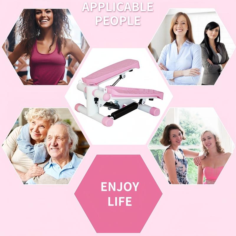 Mini Stepper with Resistance Band, Home Stepper for Full Body Workout with LCD Display Pink