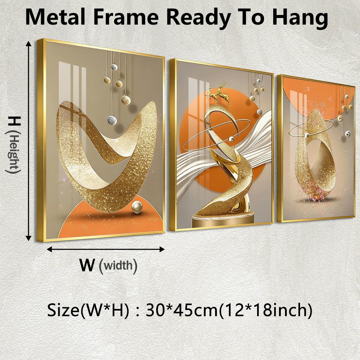 3 Counts Aluminum Alloy Framed Painting, Modern Abstract Golden Sculptural Art Pictures, Home Decoration For Living Room, Bedroom, Office, Restaurant, Hallway Wall Decor, Odorless Print Artwork, Luxury Perfect Gift For Friends And Family